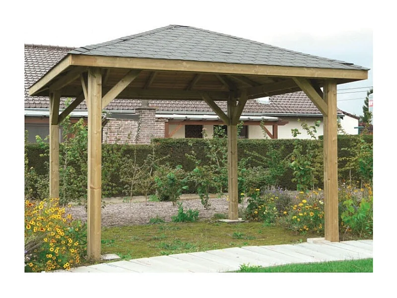 Kiosque Solid Superia 4,37 m x 4,37 m - 19,11 m² - Sapin du Nord certifié - Toiture shingle noir