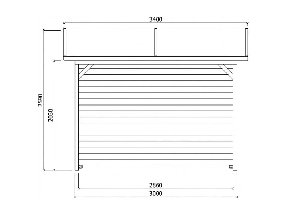 Kiosk Ronsburg 3400 x 2500 cm - 8,5 m² - Noord-Europees grenen - Dubbel hellend dak