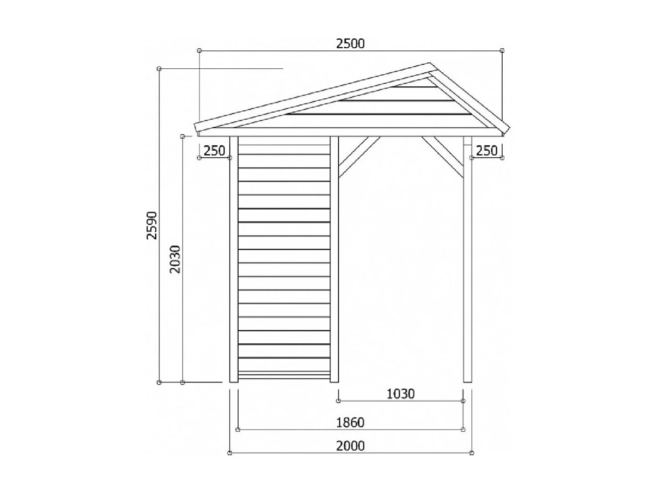 Kiosk Ronsburg 3400 x 2500 cm - 8,5 m² - Noord-Europees grenen - Dubbel hellend dak