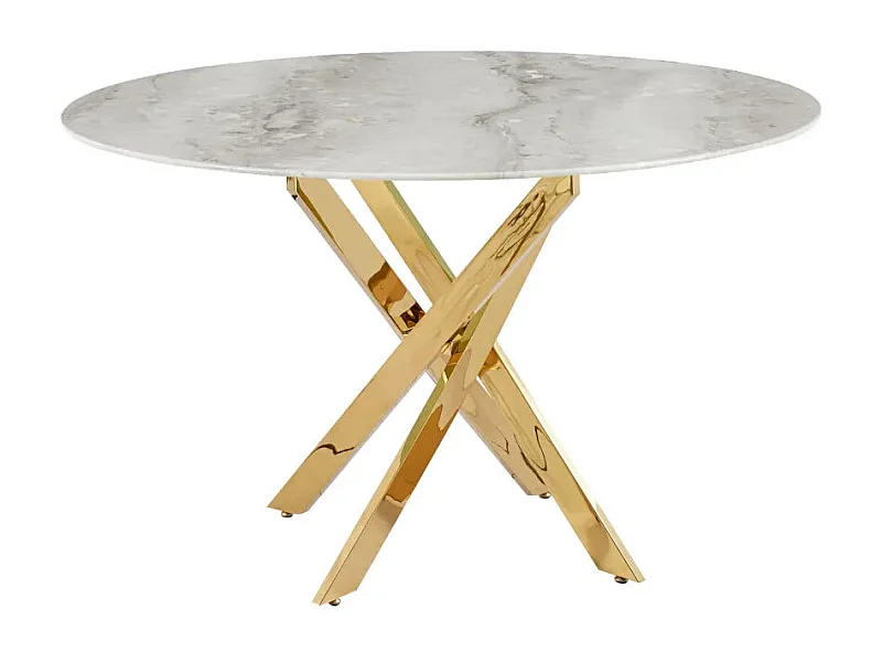 Table a manger ronde JESSICA Gold XXL 120 cm 4 couverts effet marbré gris