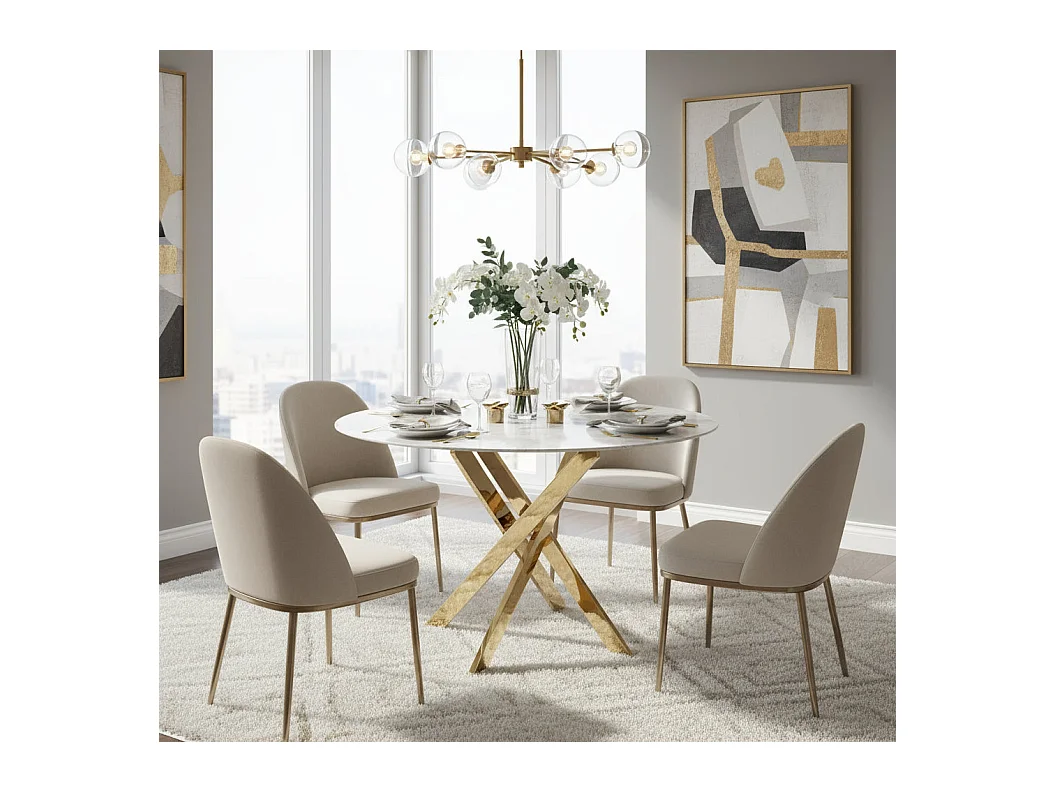 Table a manger ronde JESSICA Gold XXL 120 cm 4 couverts effet marbré gris