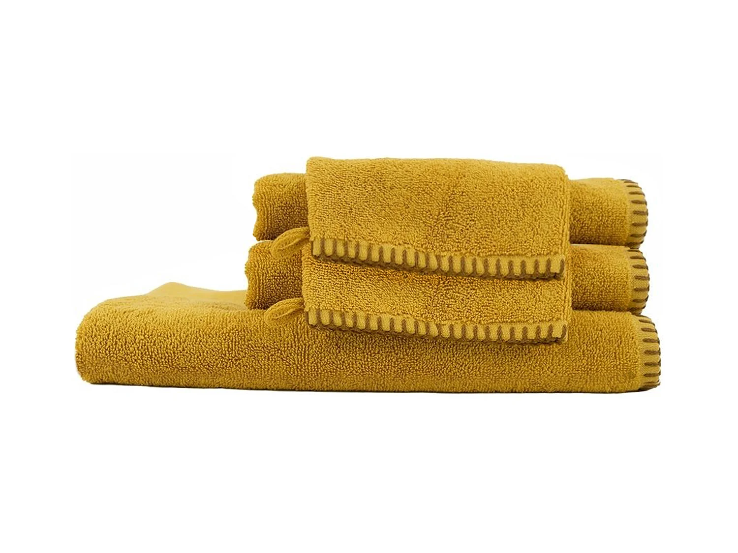 Parure de bain éponge bouclette FJORD coton jaune curry 5 pièces