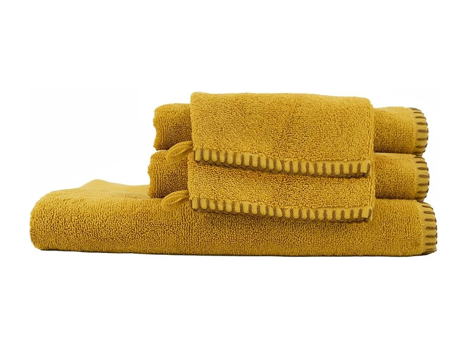 Parure de bain éponge bouclette FJORD coton jaune curry 5 pièces