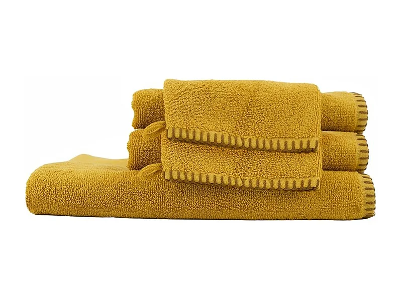 Parure de bain éponge bouclette FJORD coton jaune curry 5 pièces