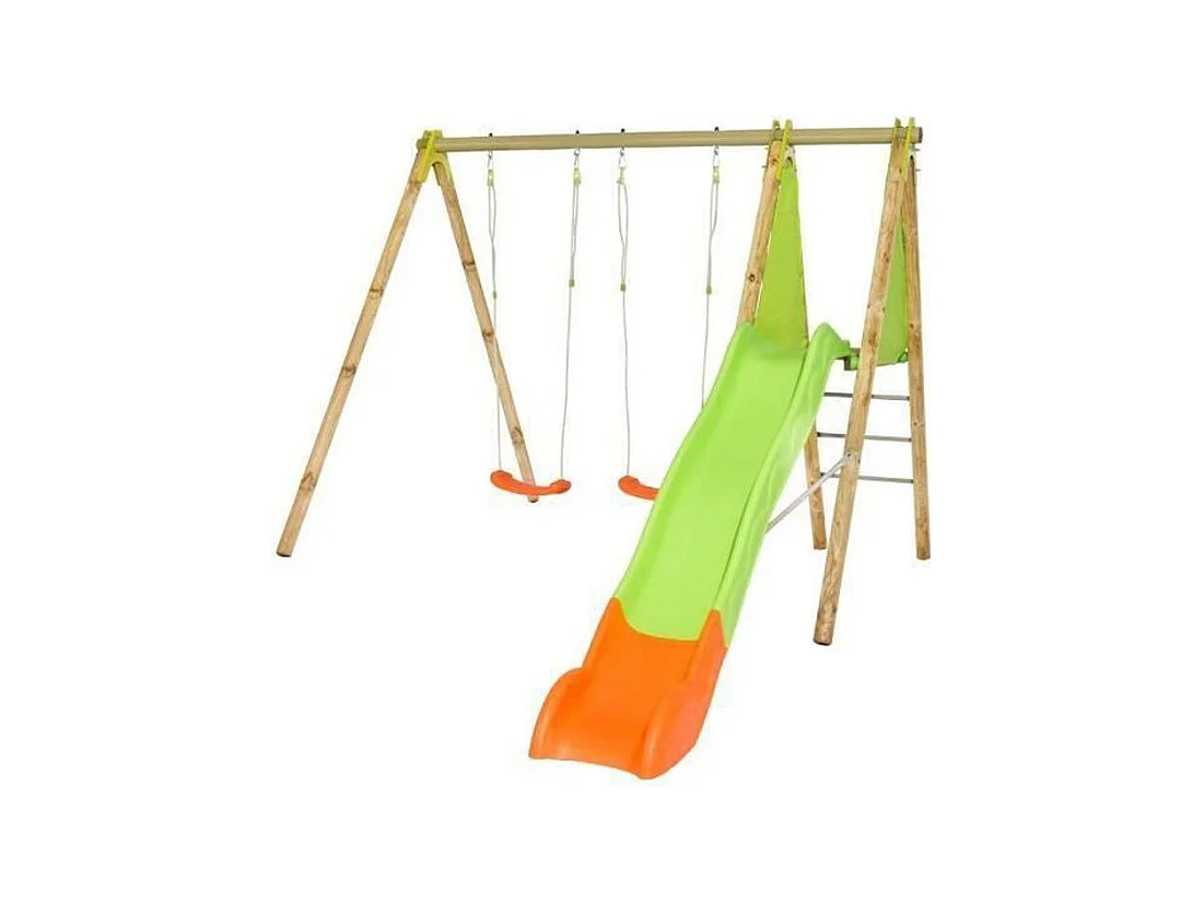 Portique bois et métal - 2,30m - 2 balançoires et 1 toboggan 2,63m - ARROBA TRIGANO