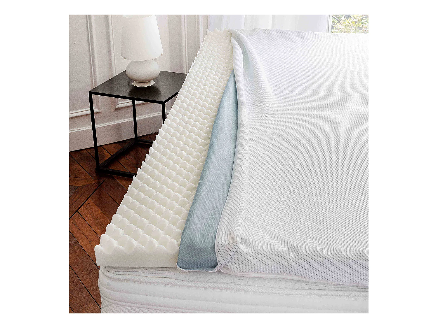Surmatelas à mémoire de forme 90x190 cm enveloppe déhoussable MEMOZEN