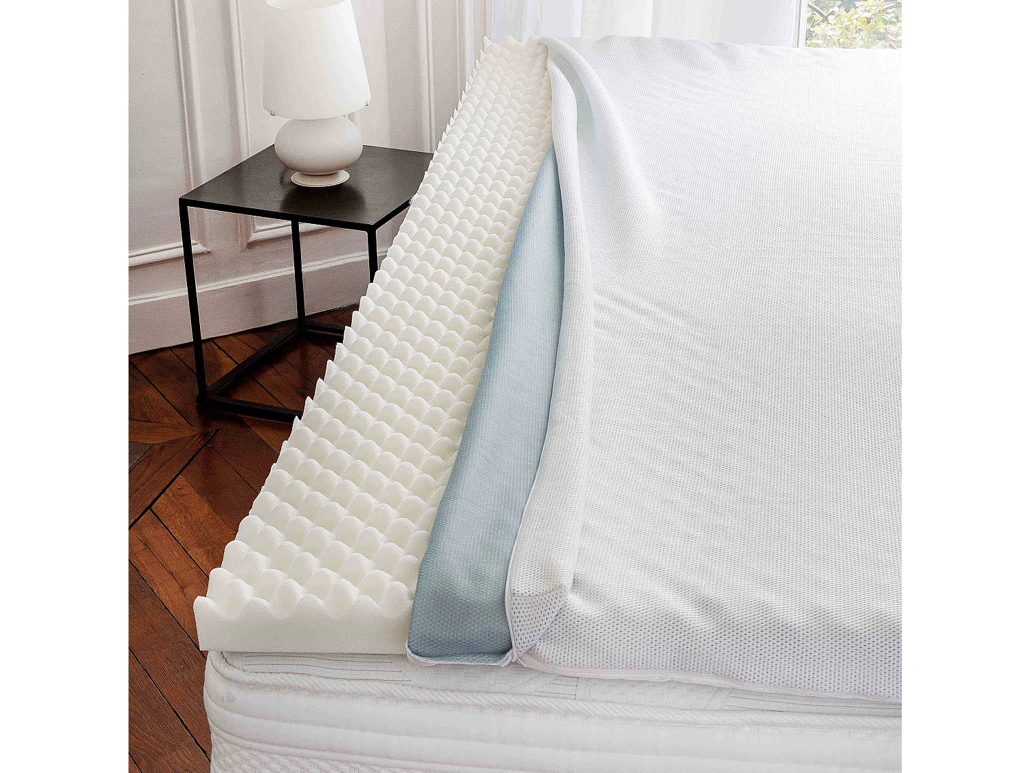 Surmatelas à mémoire de forme 90x190 cm enveloppe déhoussable MEMOZEN