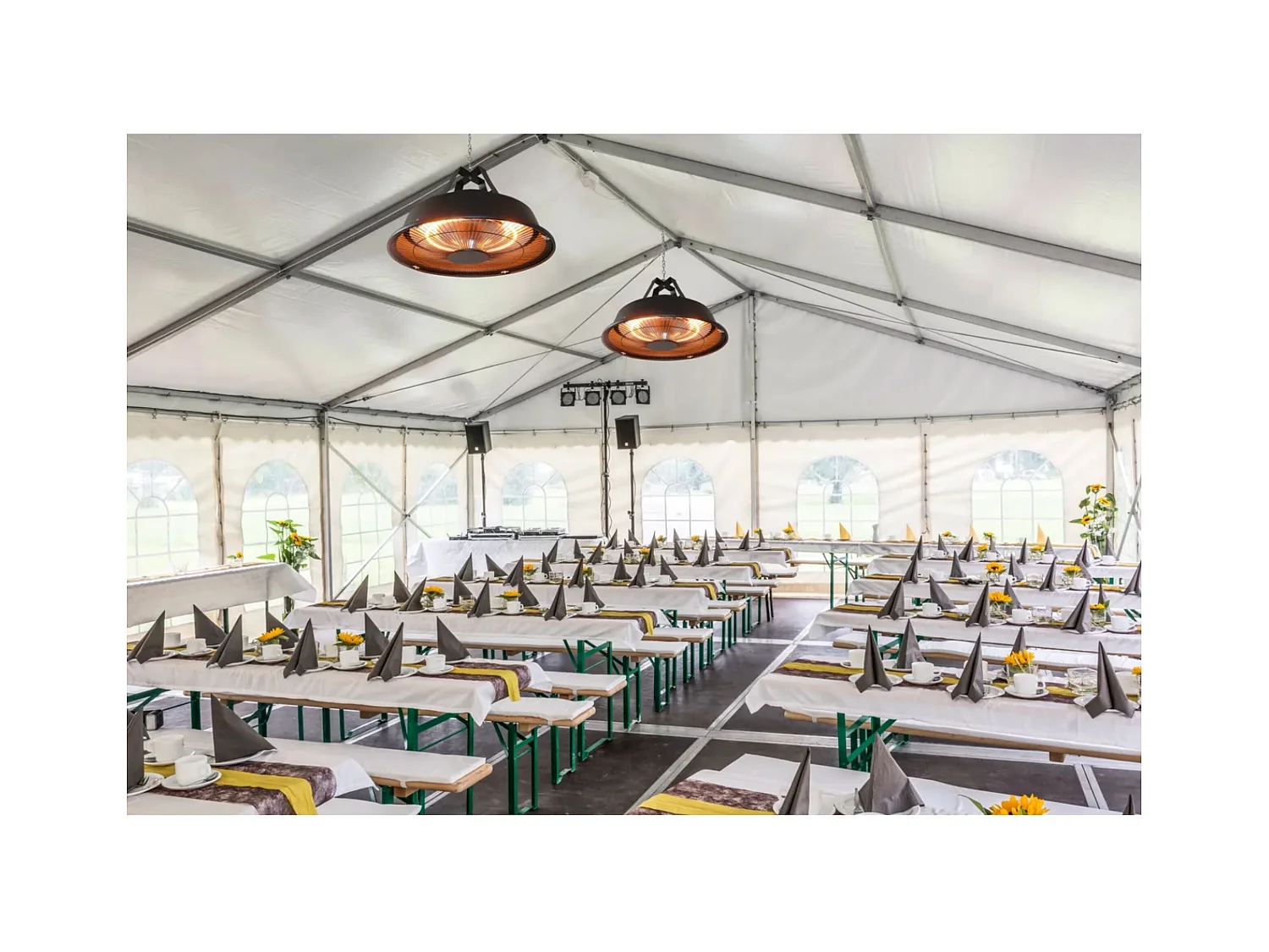 Chauffe-terrasse suspendu ARTEMIS infrarouge 1500W – Pour tente ou plafond – Chaîne – Acier et aluminium