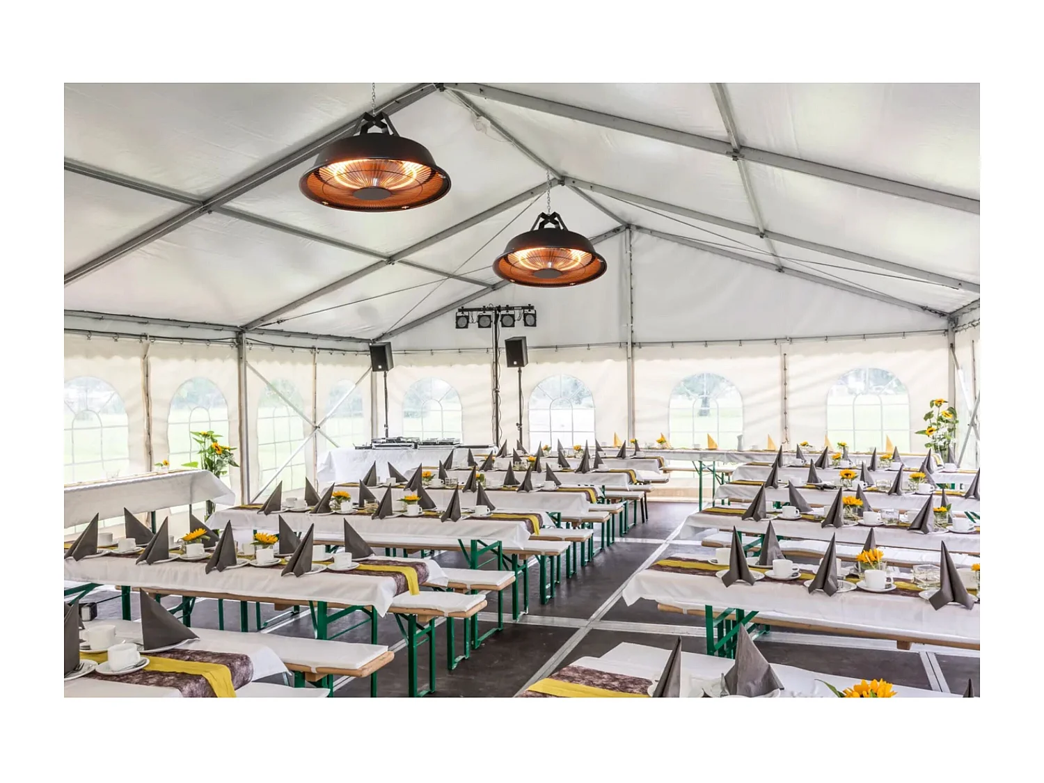 Chauffe-terrasse suspendu ARTEMIS infrarouge 1500W – Pour tente ou plafond – Chaîne – Acier et aluminium