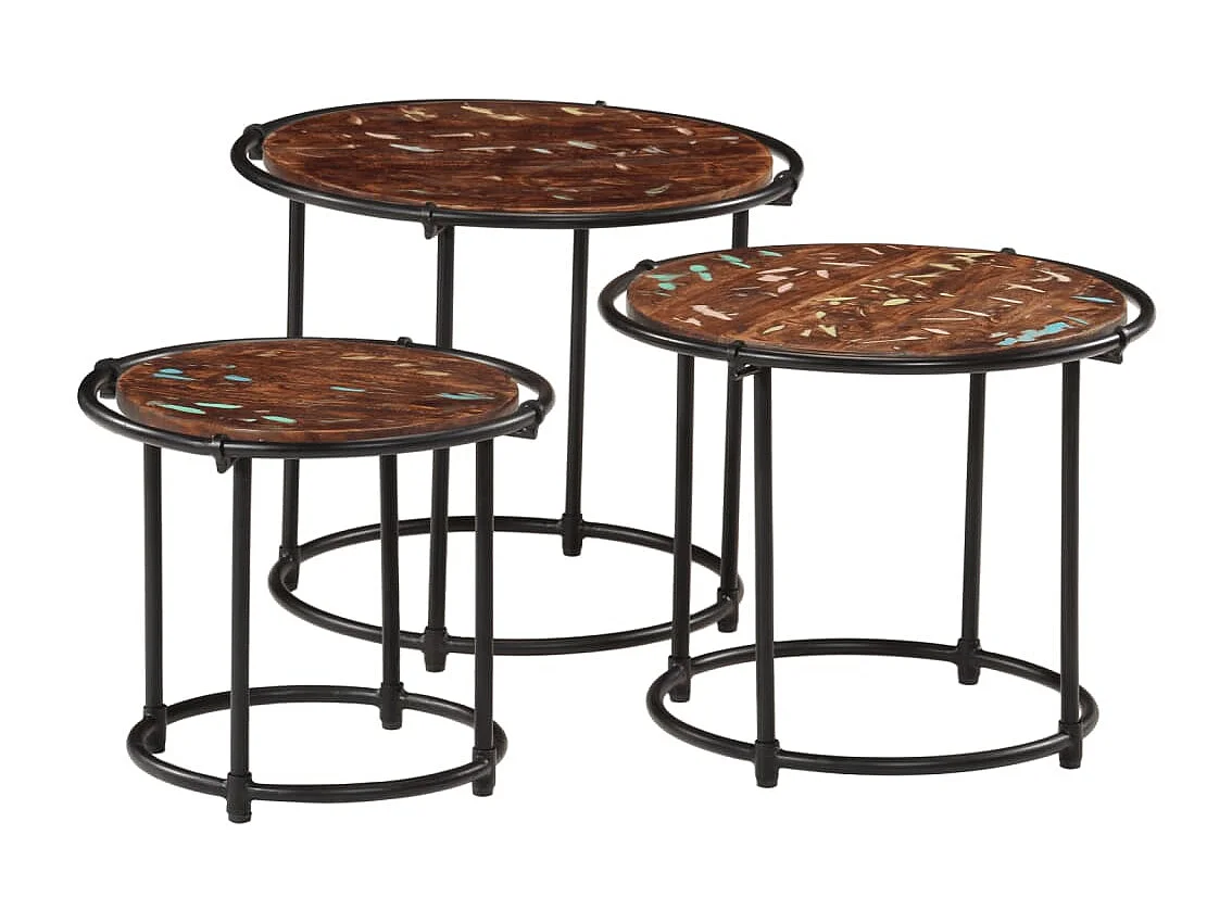 Tables gigognes 3 pcs bois massif de récupération FR970451