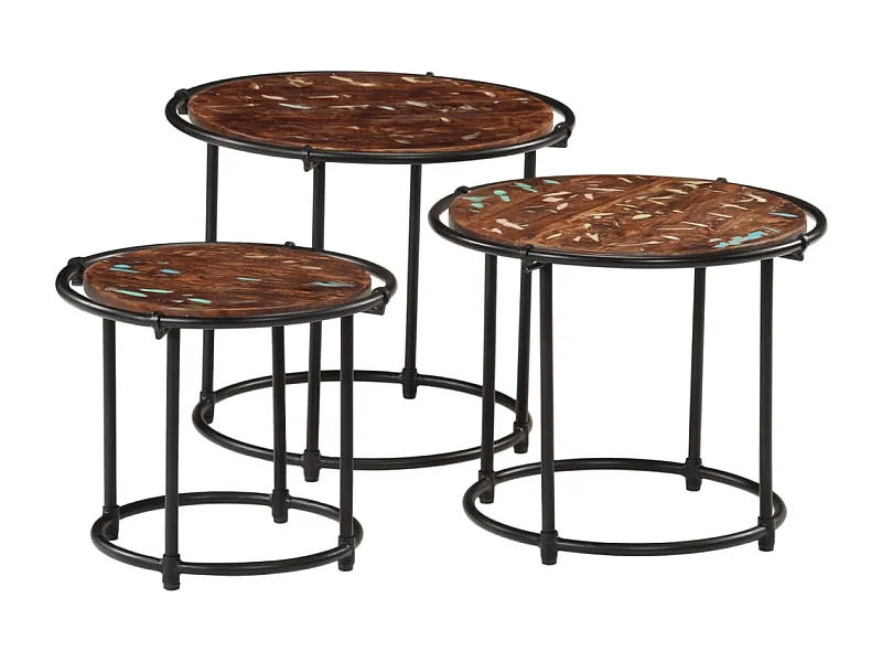 Tables gigognes 3 pcs bois massif de récupération FR970451