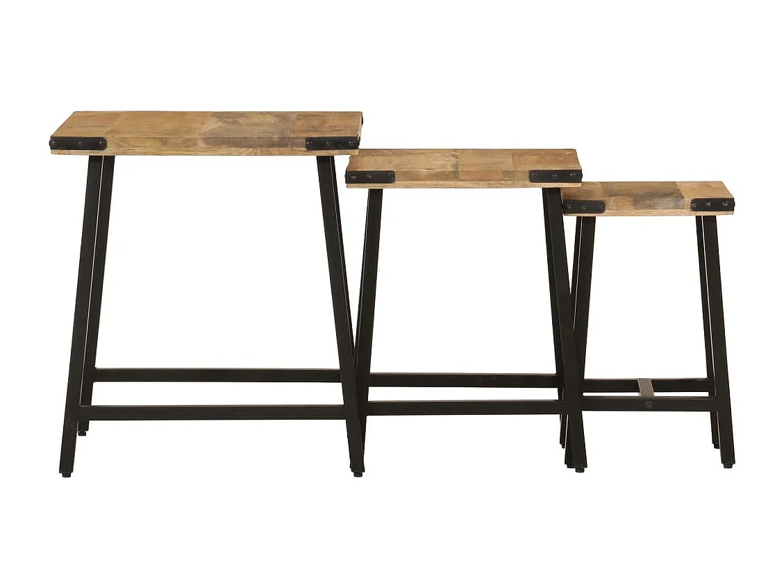 Tables basses gigognes 3 pcs bois massif de manguier et fer FR306083