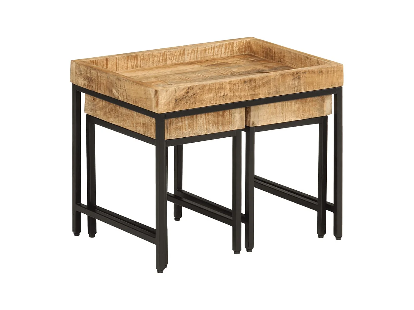 Tables basses gigognes 3pcs bois de manguier massif brut et fer FR250891