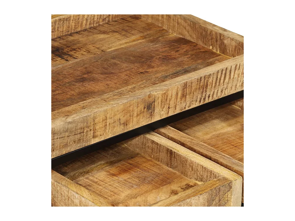 Tables basses gigognes 3pcs bois de manguier massif brut et fer FR250891