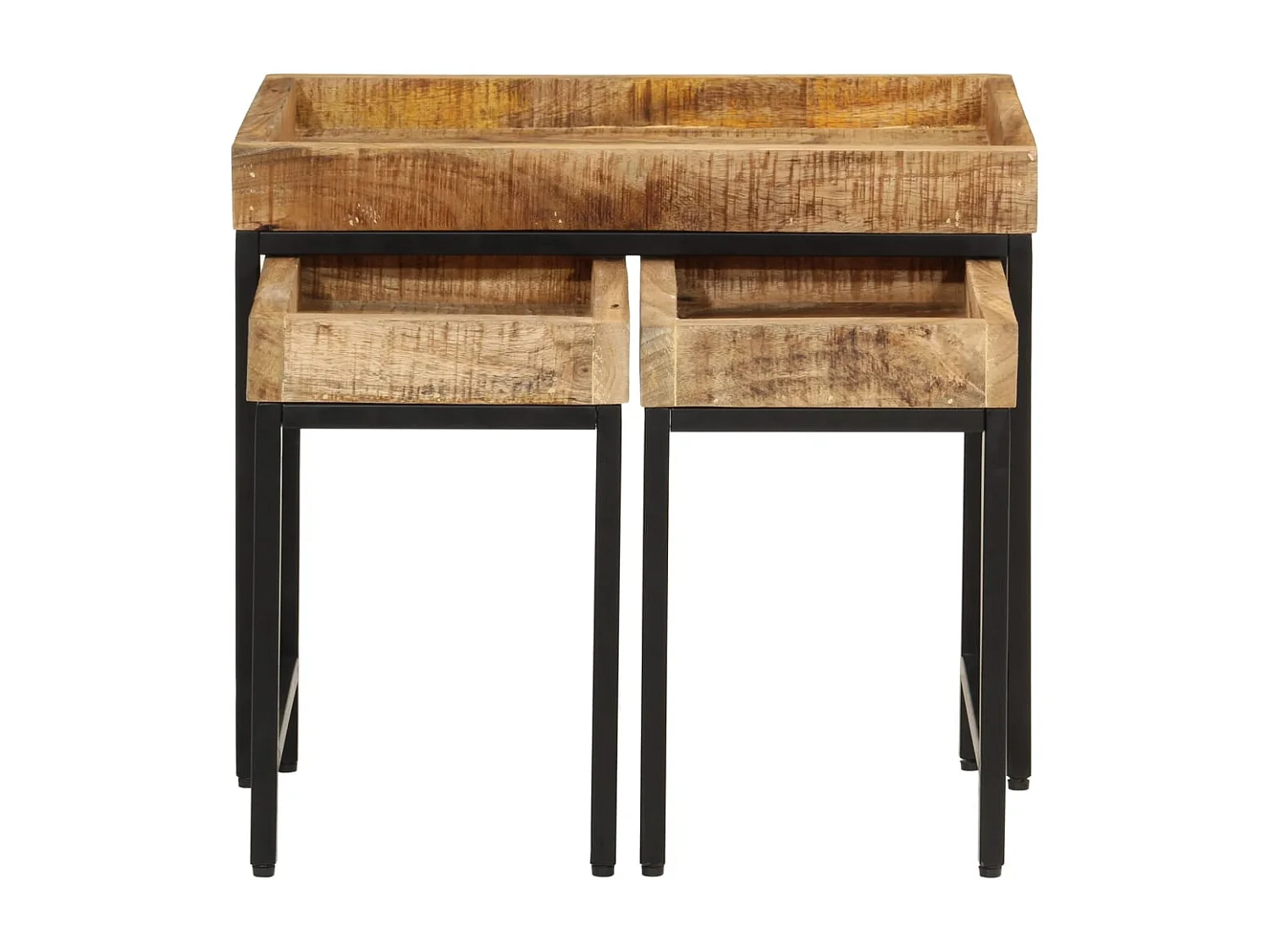 Tables basses gigognes 3pcs bois de manguier massif brut et fer FR250891