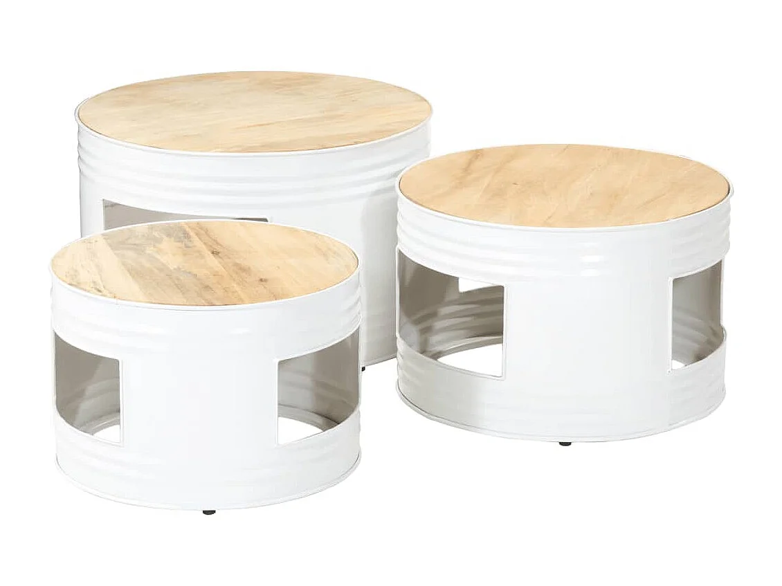 Meubles de bar forme tambour 3 pcs bois de manguier massif brut FR209604