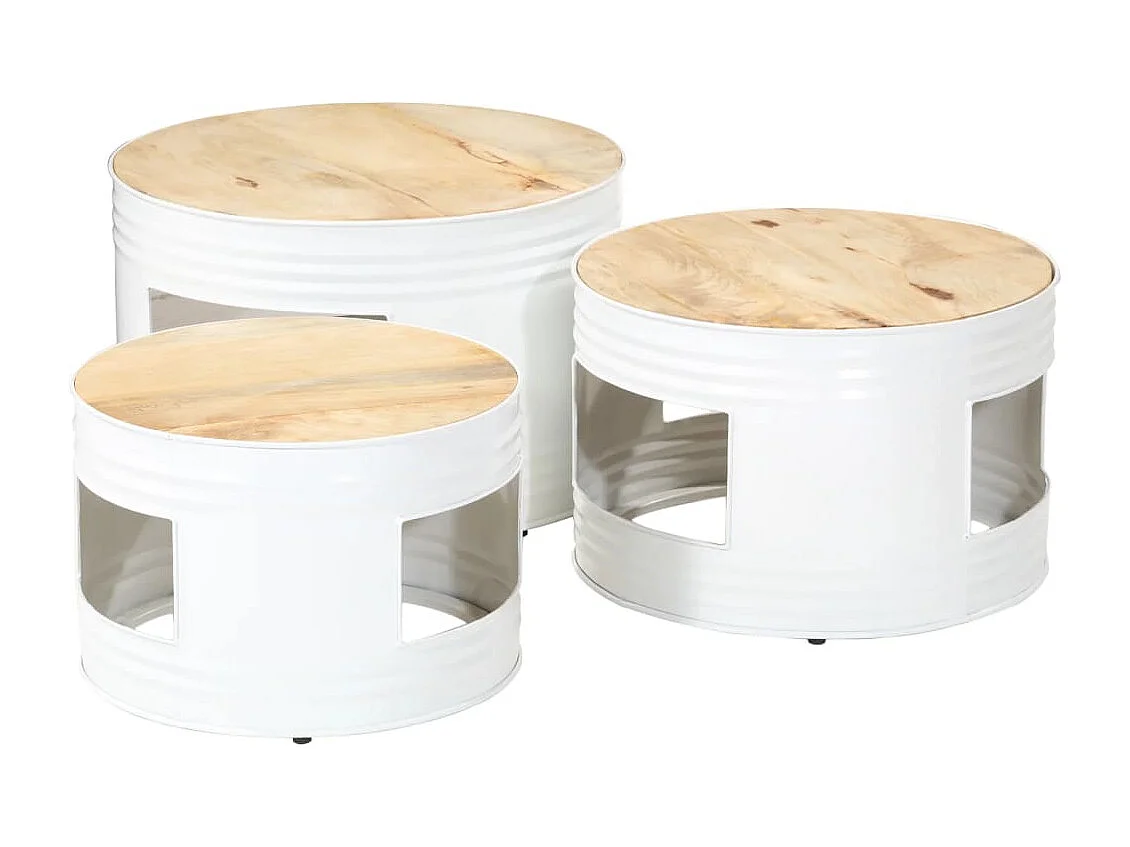 Meubles de bar forme tambour 3 pcs bois de manguier massif brut FR209604