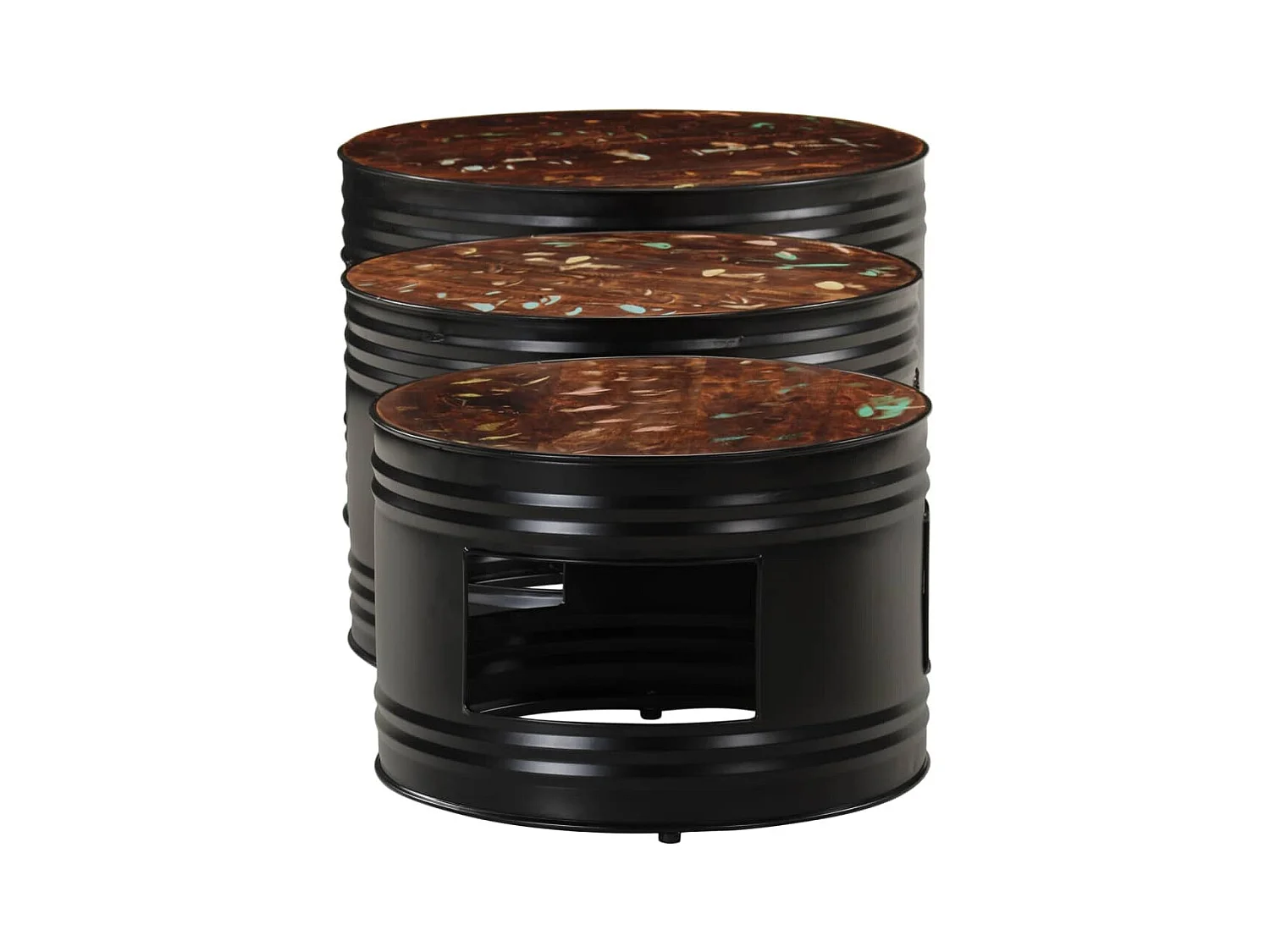 Meubles de bar forme tambour 3 pcs bois massif de récupération FR548539