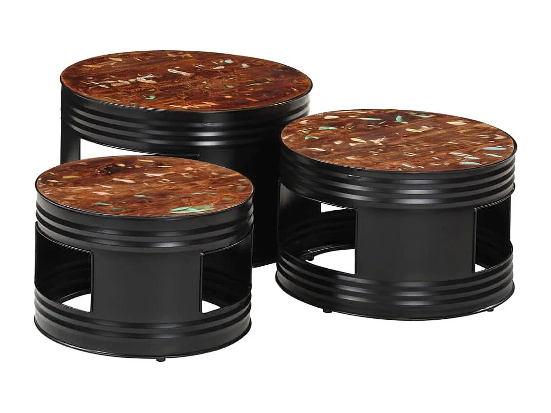 Meubles de bar forme tambour 3 pcs bois massif de récupération FR548539