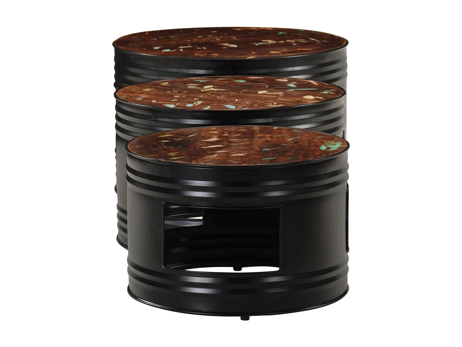 Meubles de bar forme tambour 3 pcs bois massif de récupération FR548539