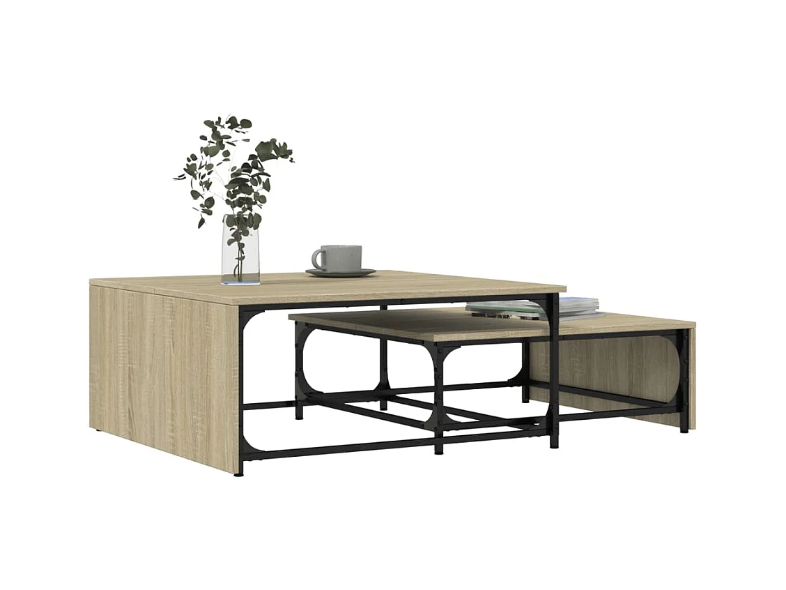 Tables basses gigognes 2 pcs chêne sonoma bois ingénierie métal FR768911