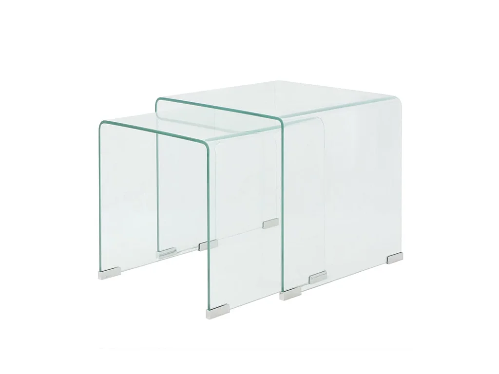 Ensemble de tables gigognes 2 Pièces Verre trempé Transparent FR759854