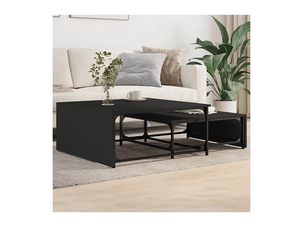 Tables basses gigognes 2 pcs noir bois d'ingénierie et métal FR841122