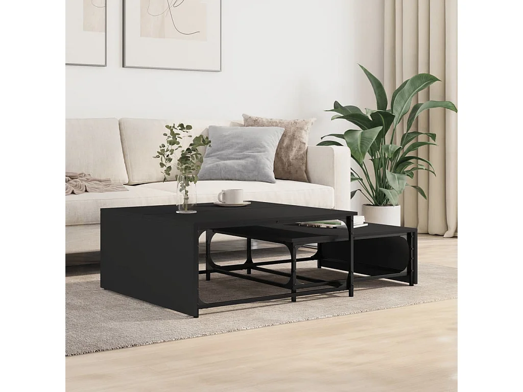 Tables basses gigognes 2 pcs noir bois d'ingénierie et métal FR841122