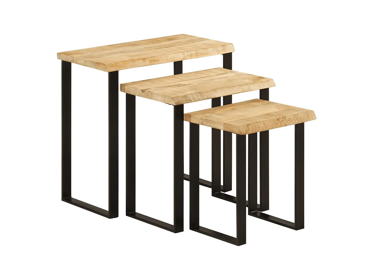 Tafeltjesset 3 st met natuurlijke rand massief mangohout BE990559