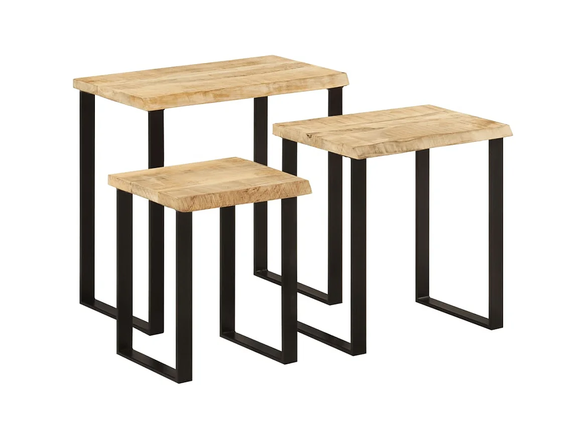 Tables gigognes 3 pcs avec bord vivant bois de manguier massif FR551494