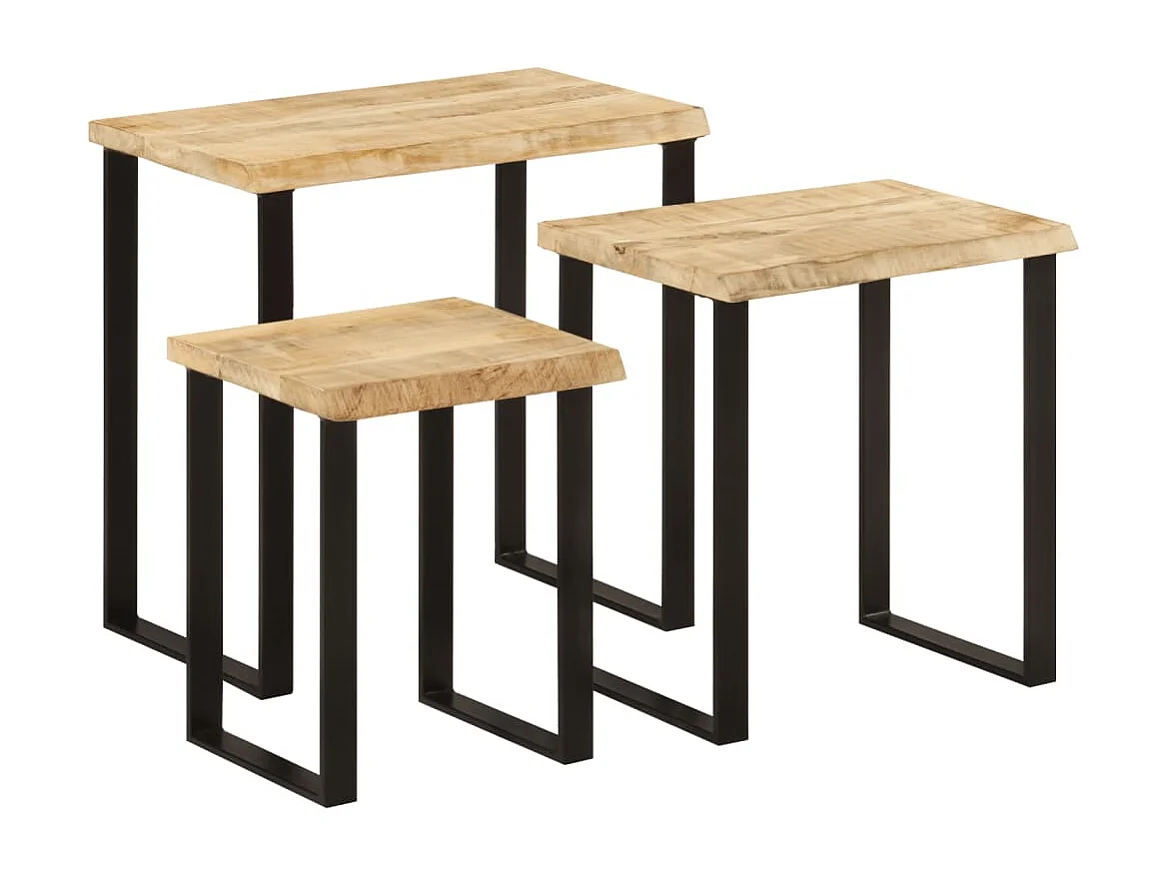 Tables gigognes 3 pcs avec bord vivant bois de manguier massif FR551494