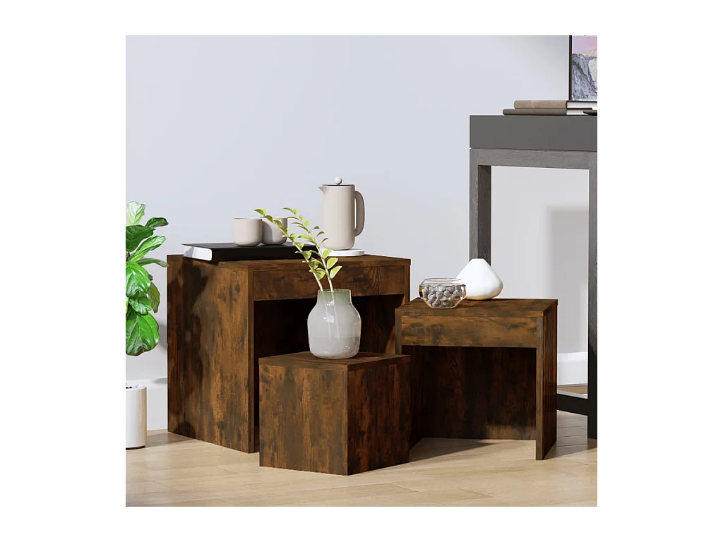 Tables gigognes 3 pcs Chêne fumé Bois d'ingénierie FR176908