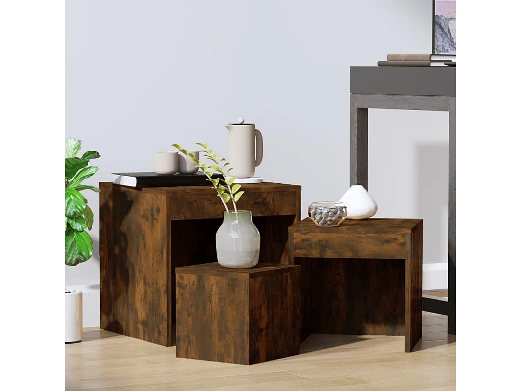 Tables gigognes 3 pcs Chêne fumé Bois d'ingénierie FR176908