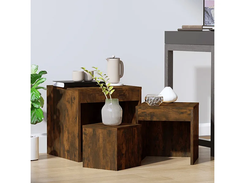 Tables gigognes 3 pcs Chêne fumé Bois d'ingénierie FR176908