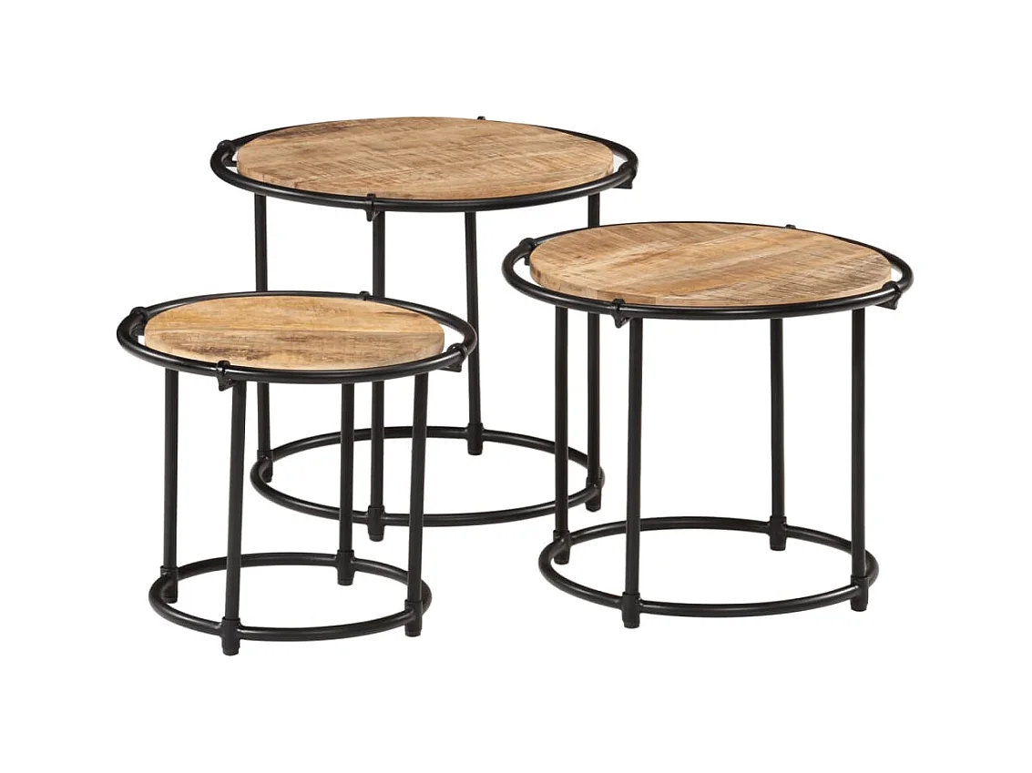 Mesas de encastrar 3 pcs madeira de mangueira áspera maciça PT528017