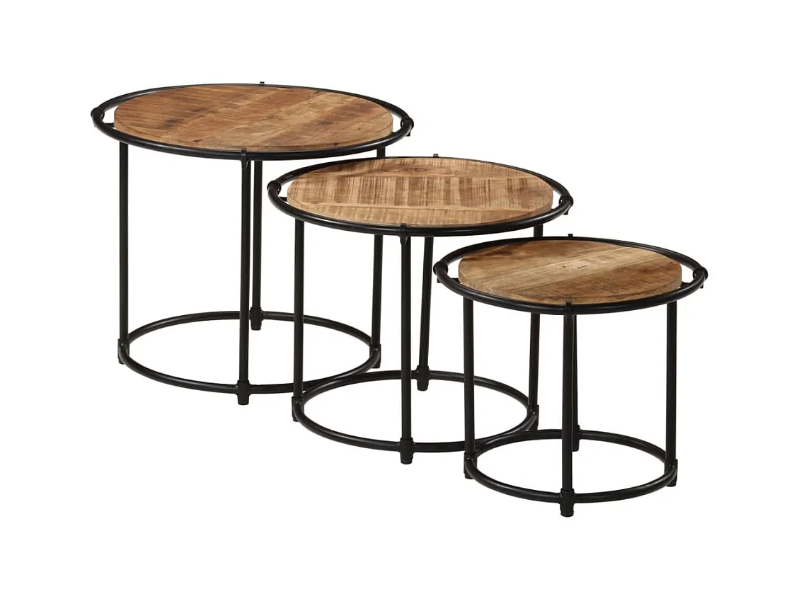 Mesas de encastrar 3 pcs madeira de mangueira áspera maciça PT528017