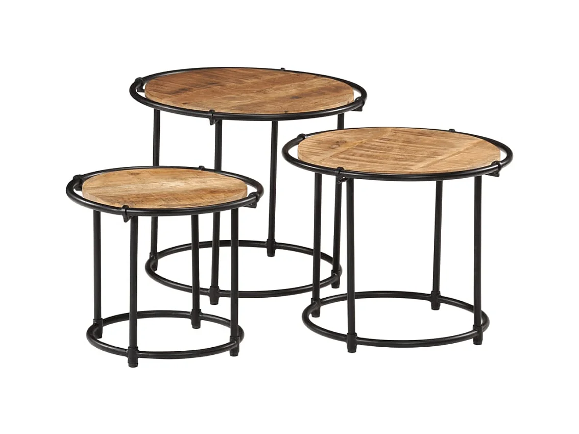 Tables gigognes 3 pcs bois de manguier massif brut FR224797