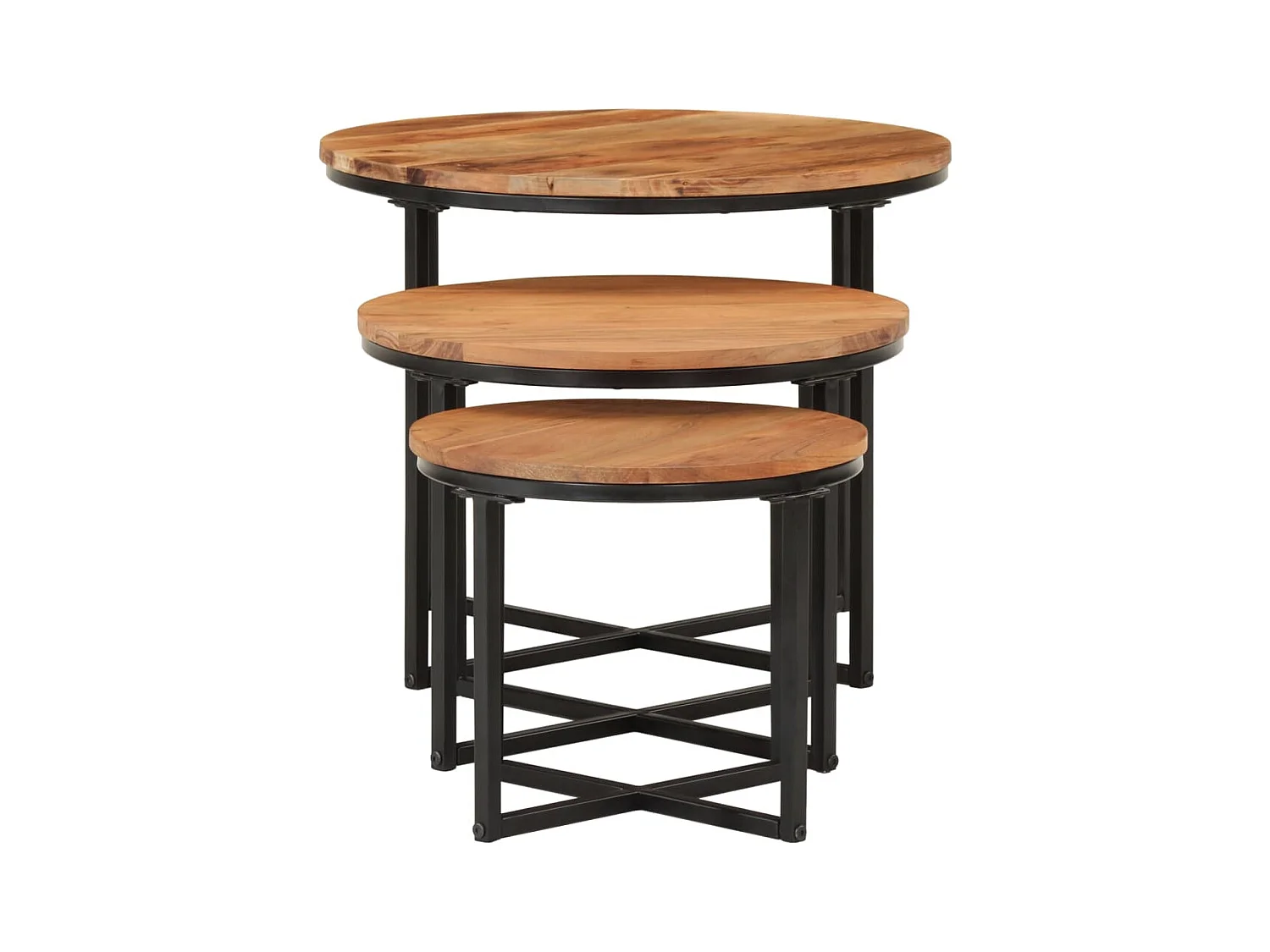 Mesas de centro de encastrar 3 pcs acácia maciça e ferro PT712887