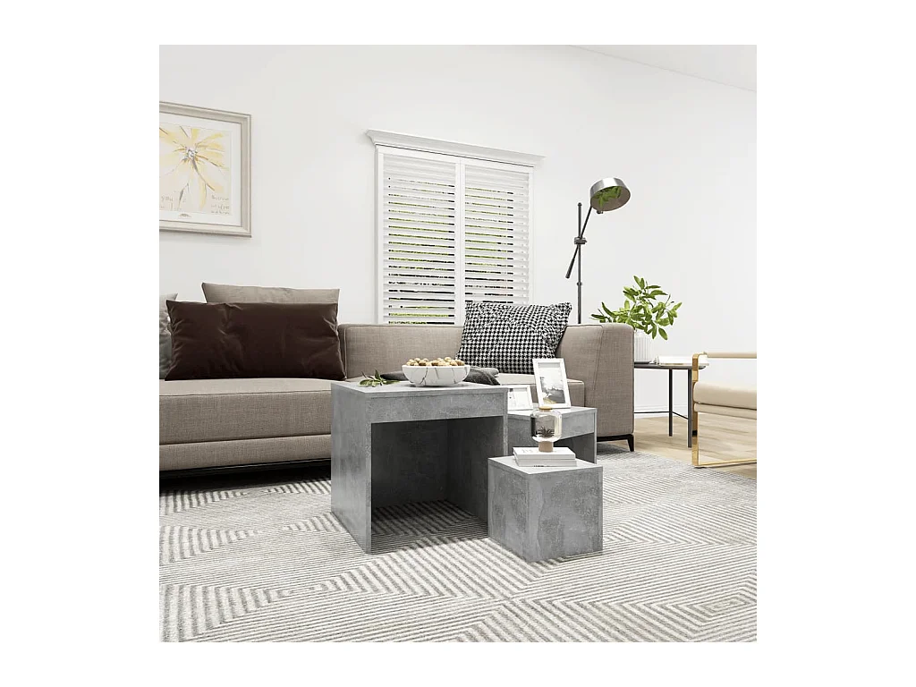 3-delige Tafeltjesset bewerkt hout betongrijs BE773901