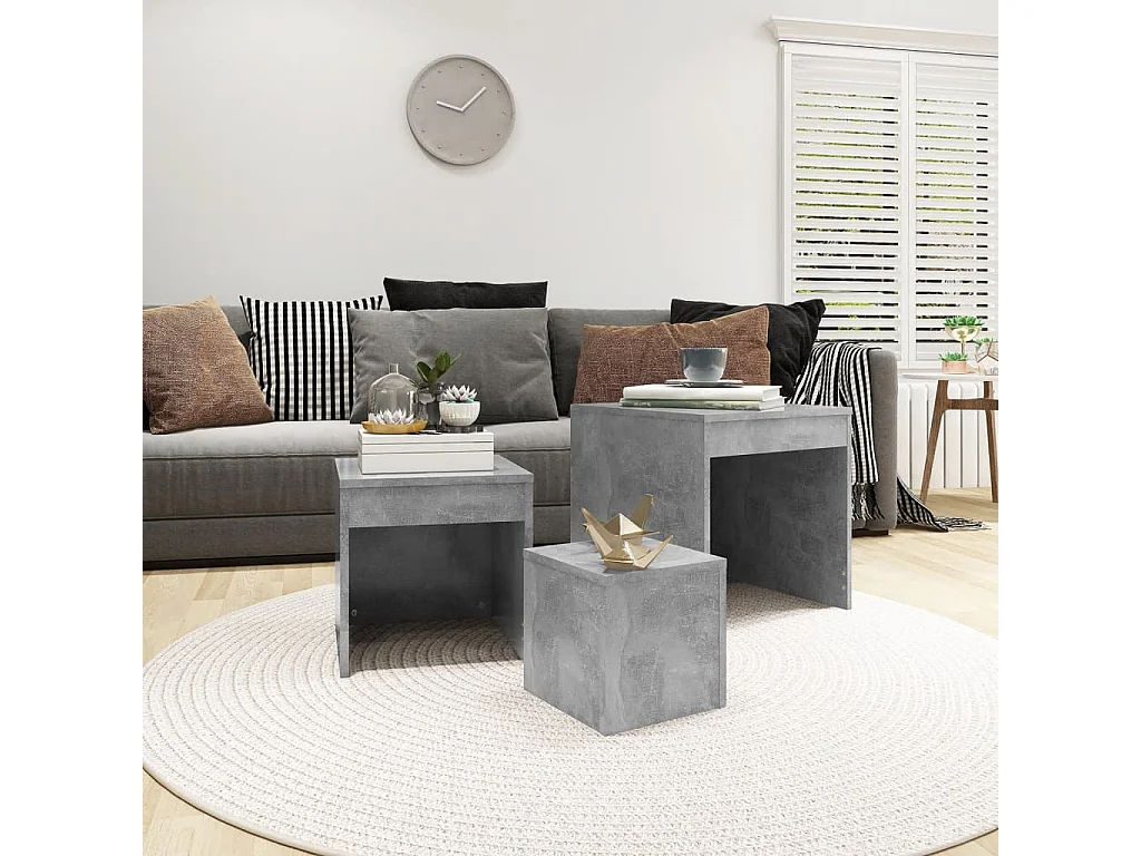 3-delige Tafeltjesset bewerkt hout betongrijs BE773901