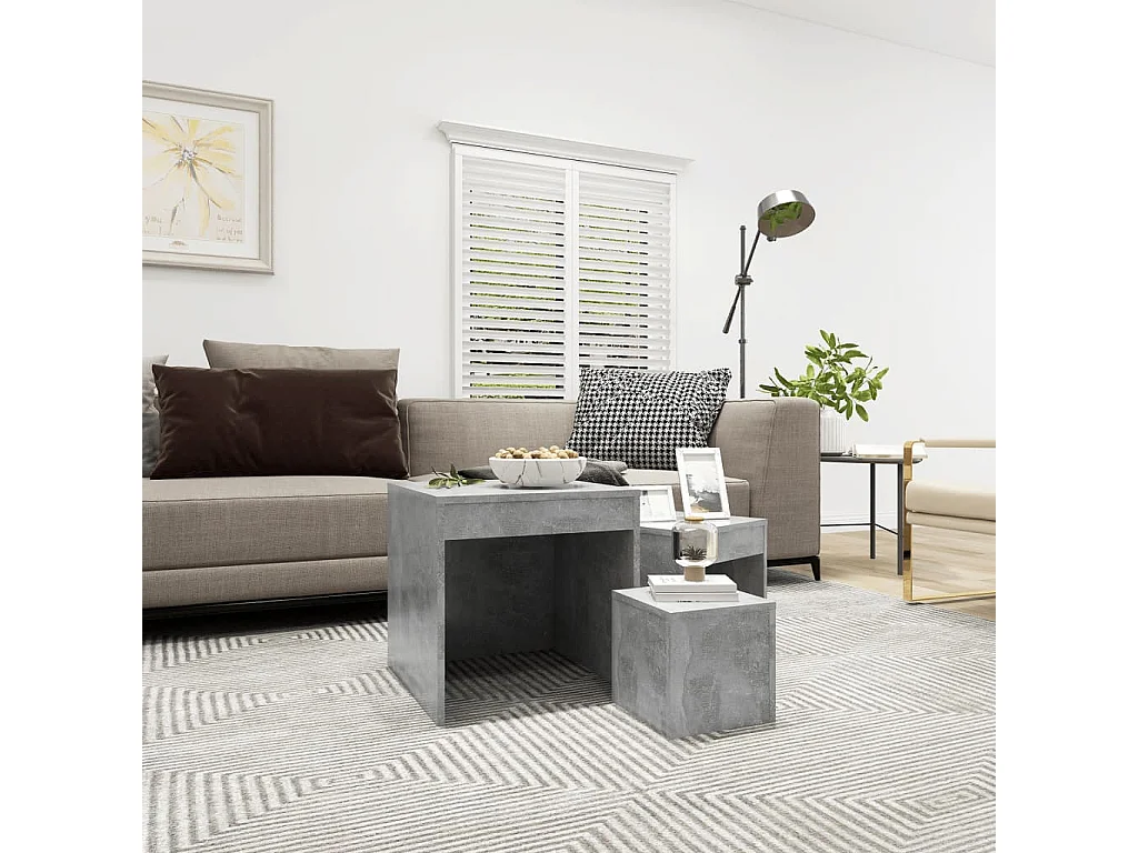 Mesas de encastrar 3 pcs madeira processada cinza cimento PT768902