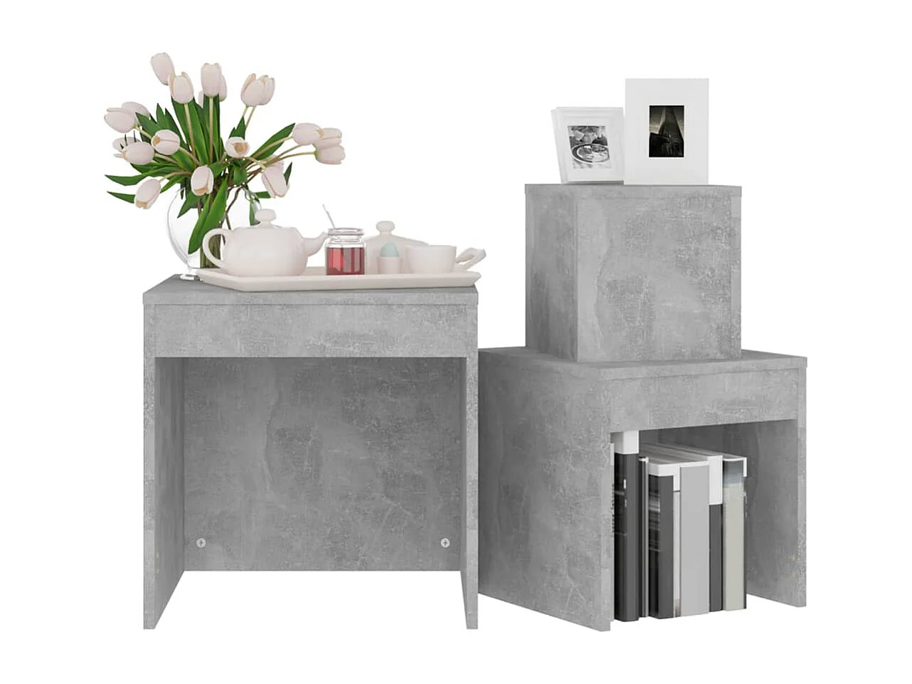 Mesas de encastrar 3 pcs madeira processada cinza cimento PT768902