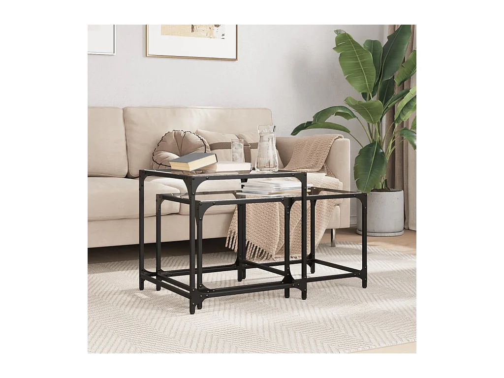 Tables basses gigognes 2 pcs dessus en verre transparent acier FR967798