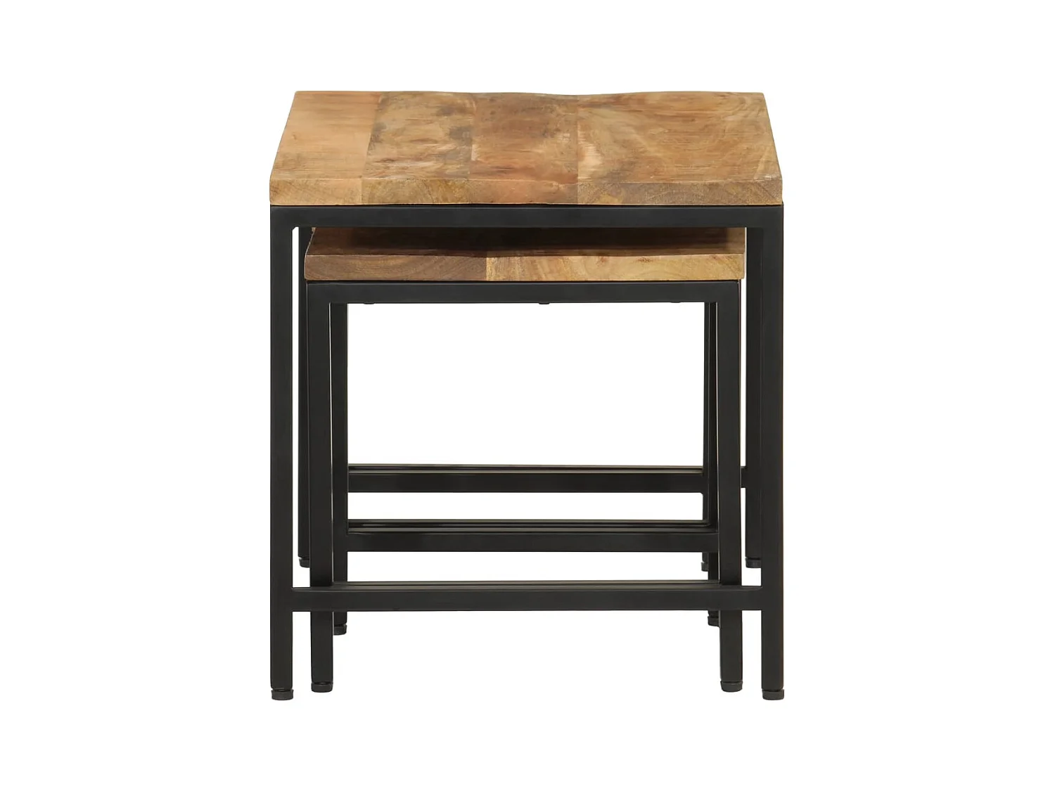 Tables basses gigognes 3pcs bois de manguier massif brut et fer FR725180