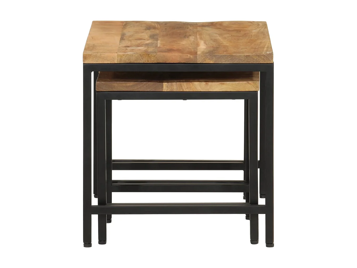 Tables basses gigognes 3pcs bois de manguier massif brut et fer FR725180