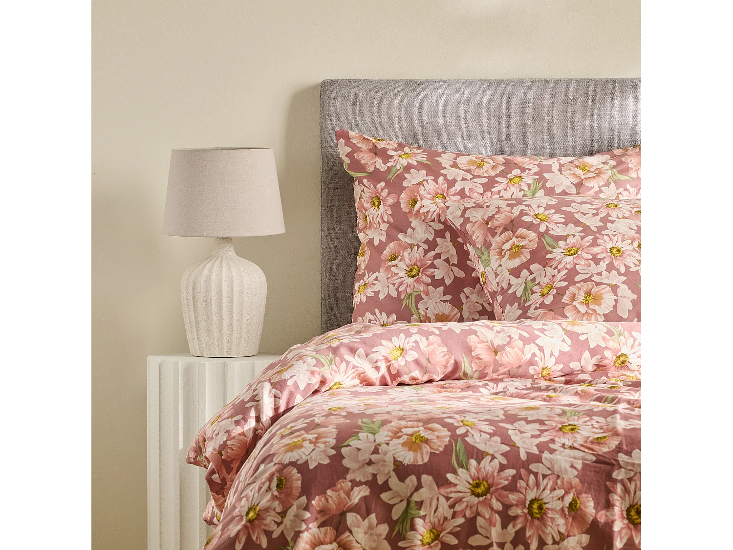 Parure de lit Elizaldi rose moyen coton 160x200