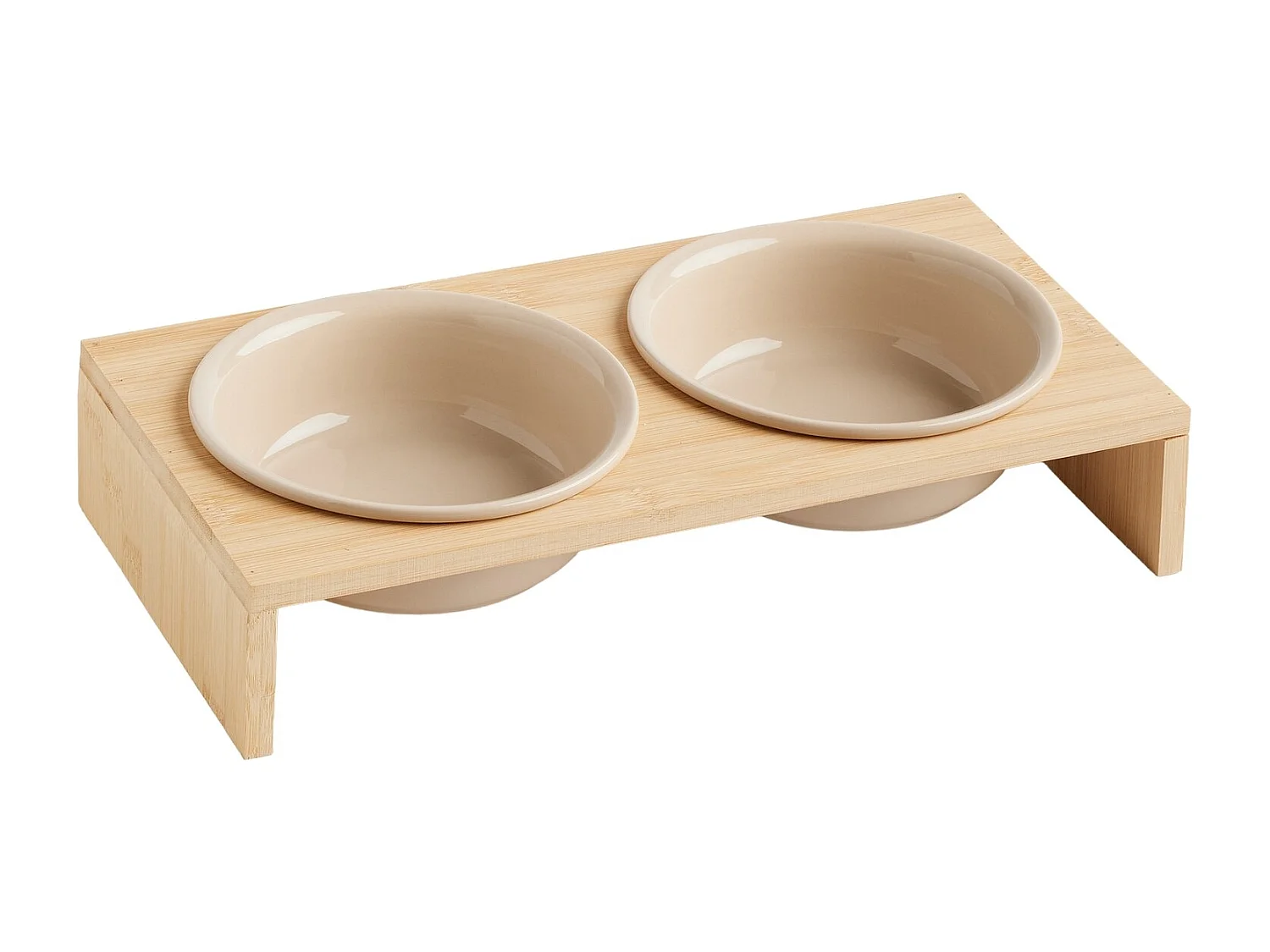 Ensemble De Bols Pour Animaux Livion en Céramique avec Support en Bambou 3x300 ml