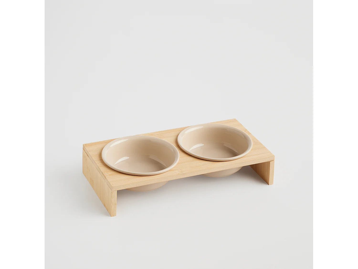 Ensemble De Bols Pour Animaux Livion en Céramique avec Support en Bambou 3x300 ml