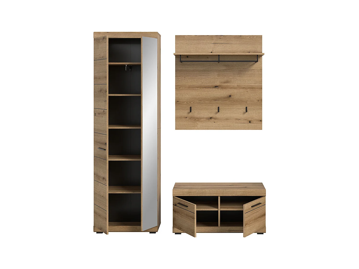 Scout Garderobenmöbel Set 3 Teile Eiche Dekor.