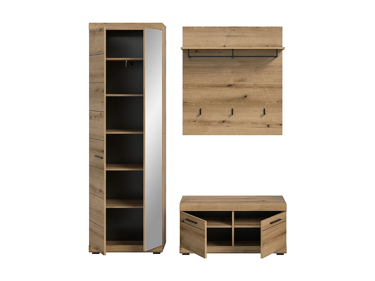 Scout Garderobenmöbel Set 3 Teile Eiche Dekor.